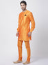 VASTRAMAY Men's Orange Cotton Blend Kurta and Churidar Set